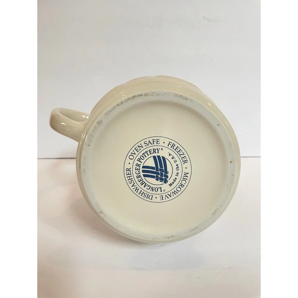 Longaberger Pottery  Ivory Large Pitcher‎ Blue Floral Stoneware Heavy